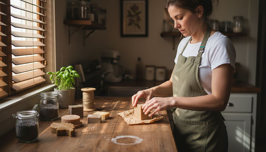 Woman wrapping eco-friendly handmade soaps