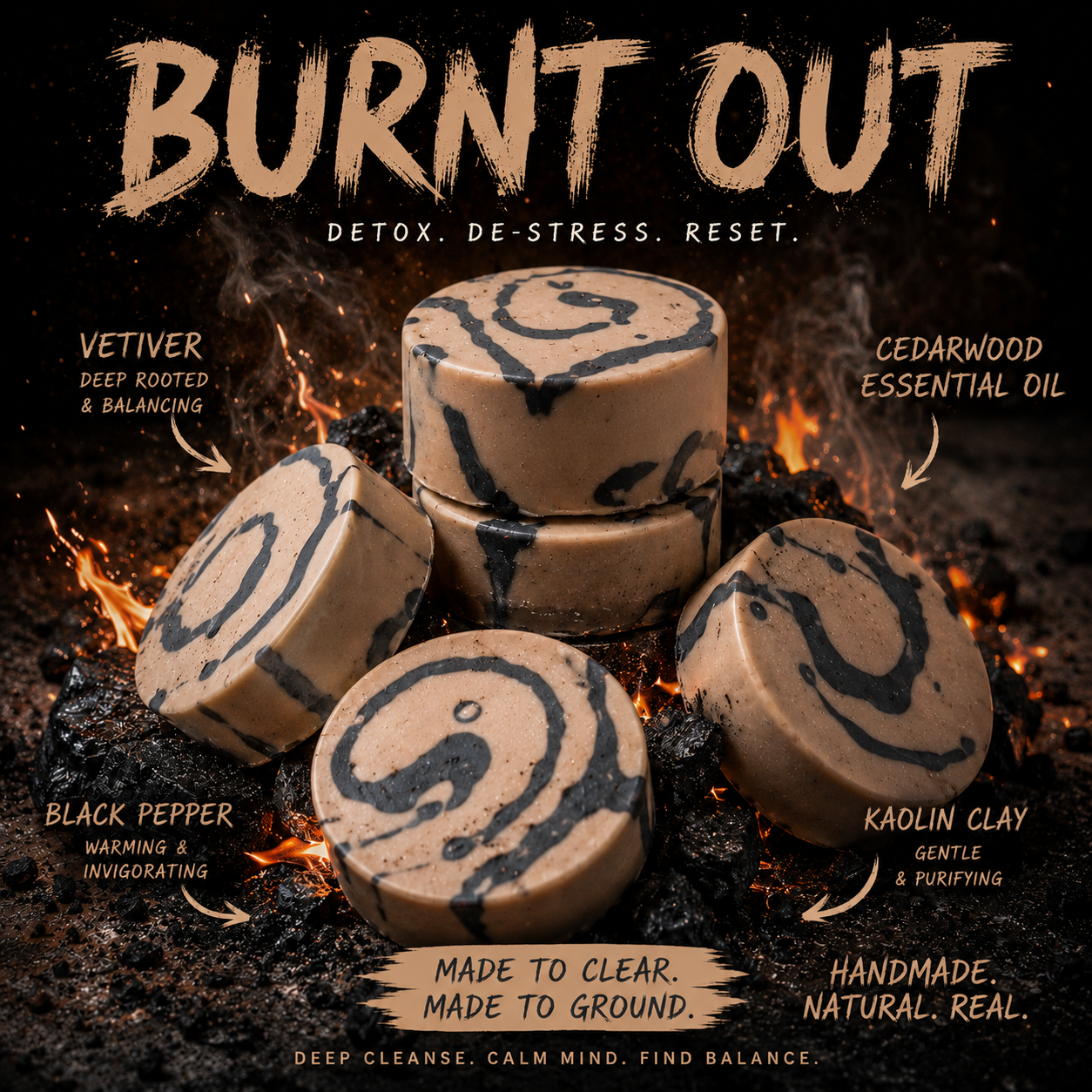 Burnt Out – Smoky Vetiver & Black Pepper Natural Soap Bar in Reusable Tin | Handmade Soap 130g The Soap Lab Scotland
