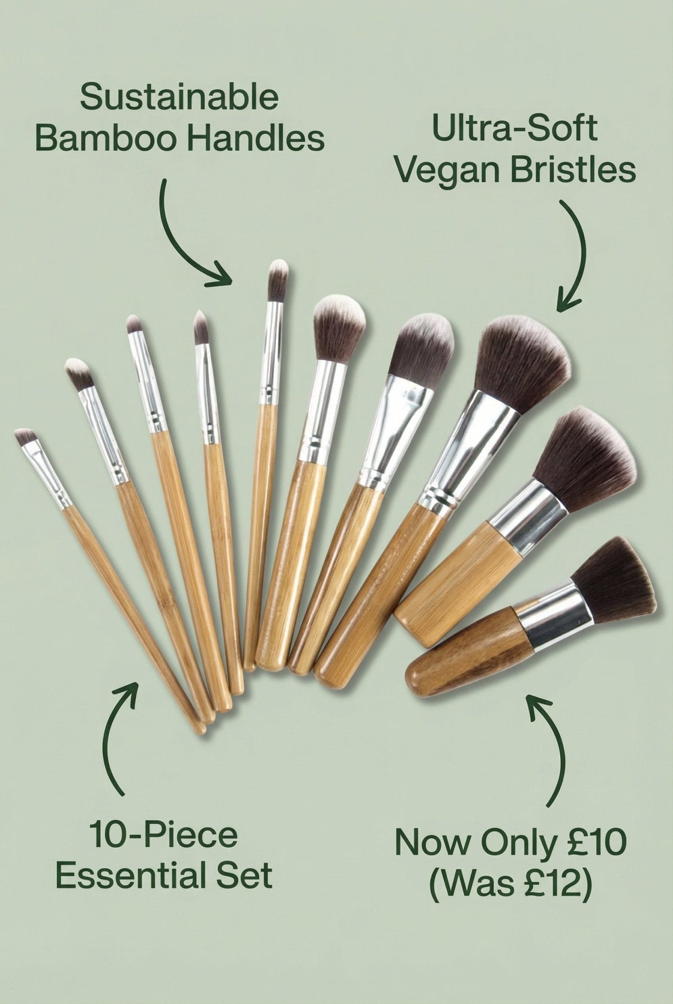 Natural Bamboo Makeup Brush Set | 10 Piece Set - The Soap Lab Scotland