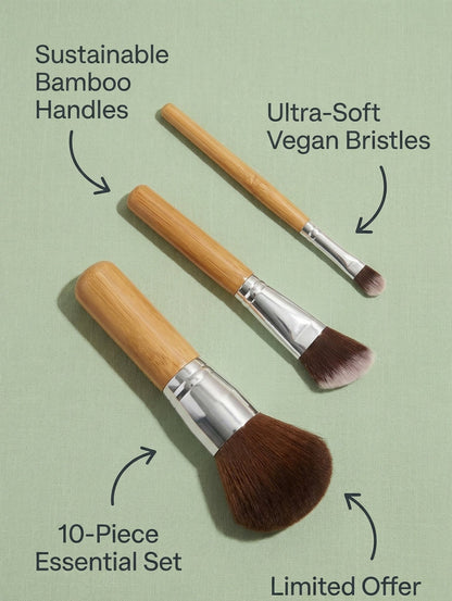 Natural Bamboo Makeup Brush Set | 10 Piece Set - The Soap Lab Scotland