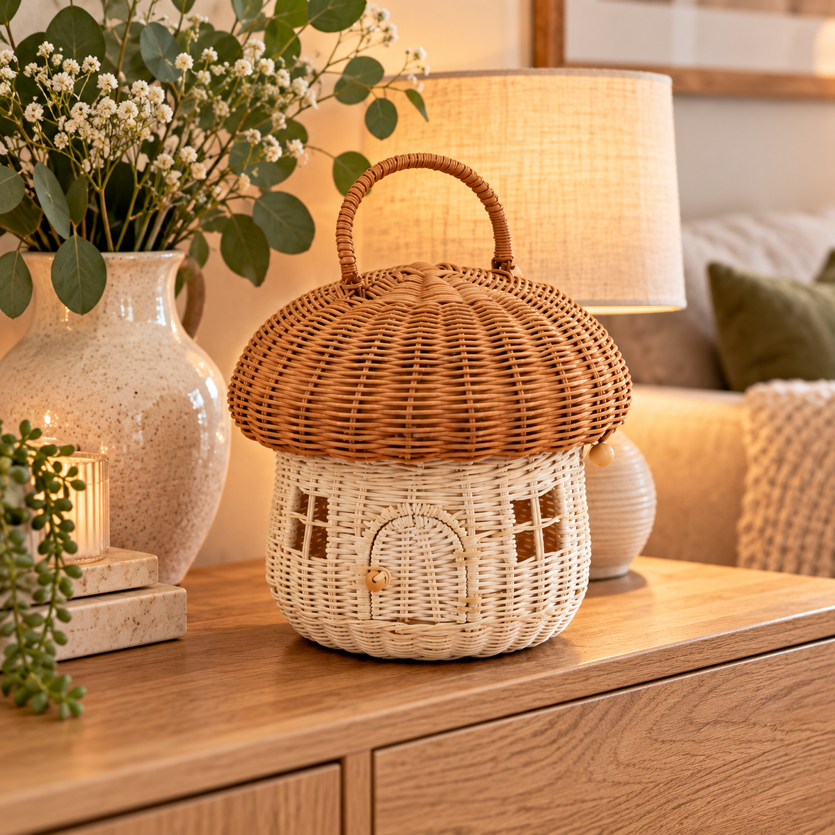 Natural Rattan Storage Basket – Mushroom or Cottage Design