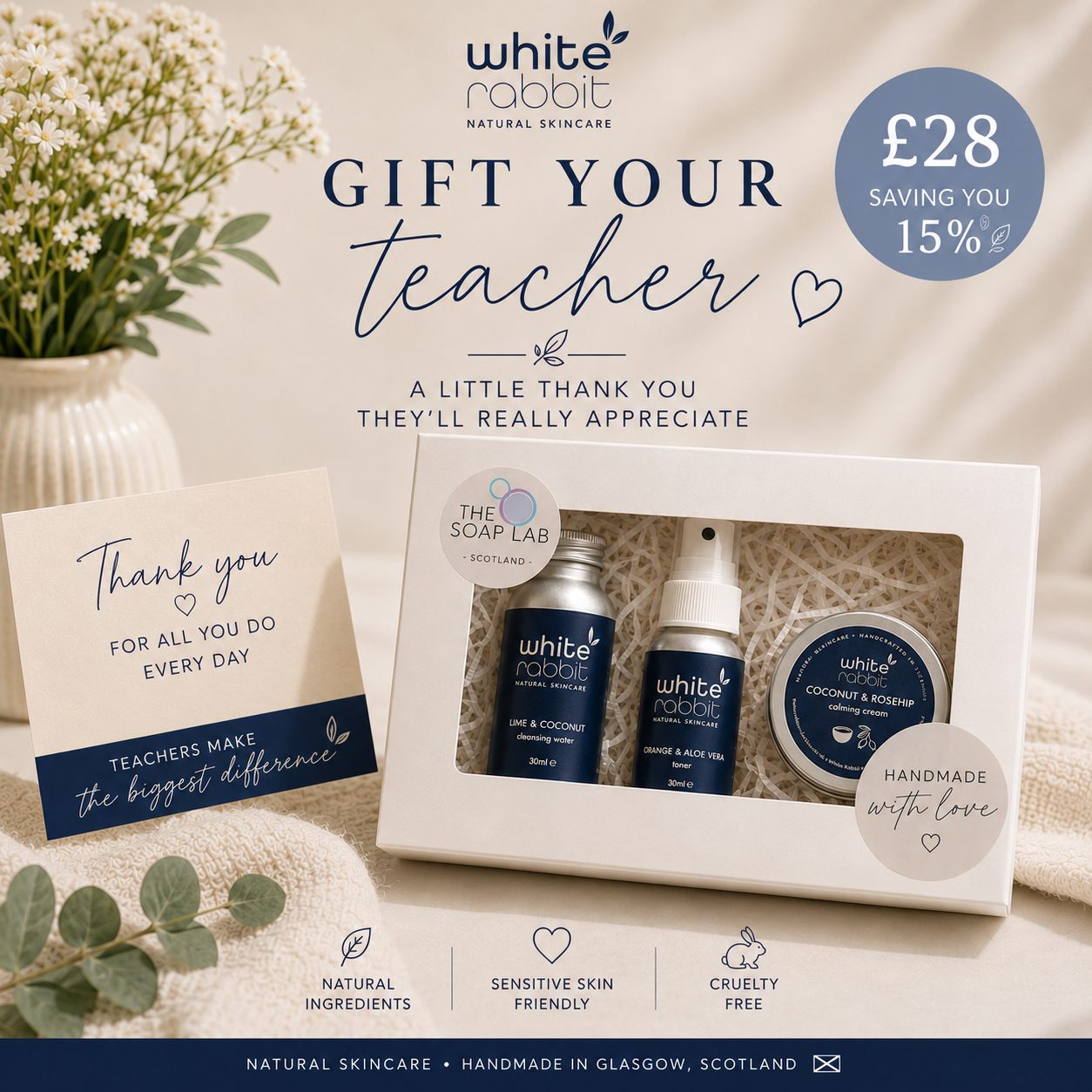 Teacher Gift Sensitive Skincare Set | Natural Skincare Gift Box The Soap Lab Scotland